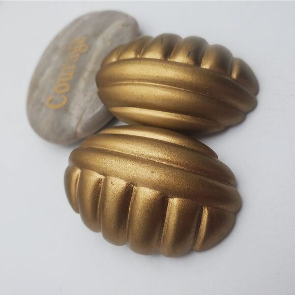 African tribal gold tone oval statement earrings clip on vintage - Picture 1 of 3